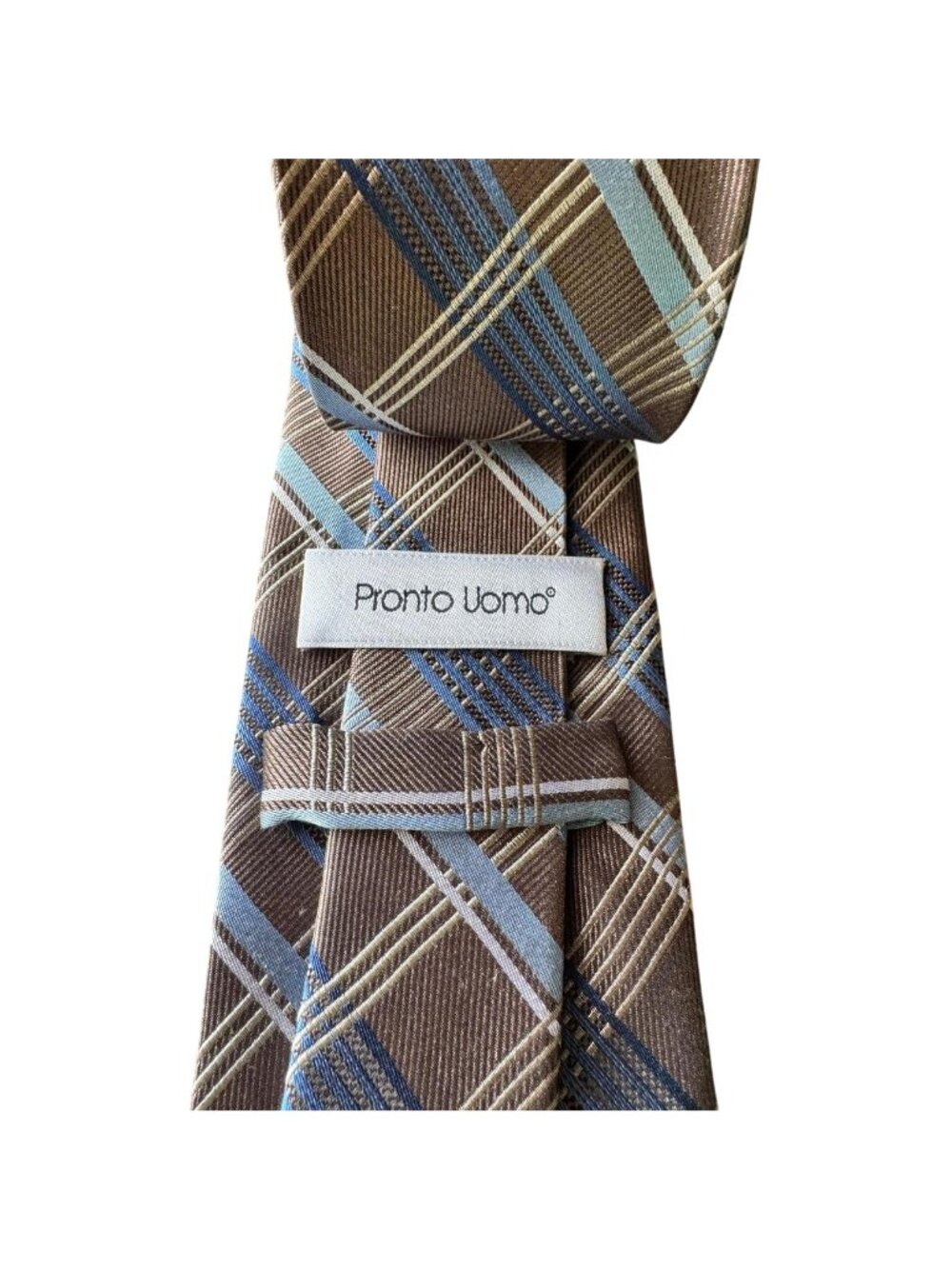 Pronto Uomo Platinum Silk Tie Set - Plaid & Geometric Patterns Brown & Gray - Picture 4 of 8